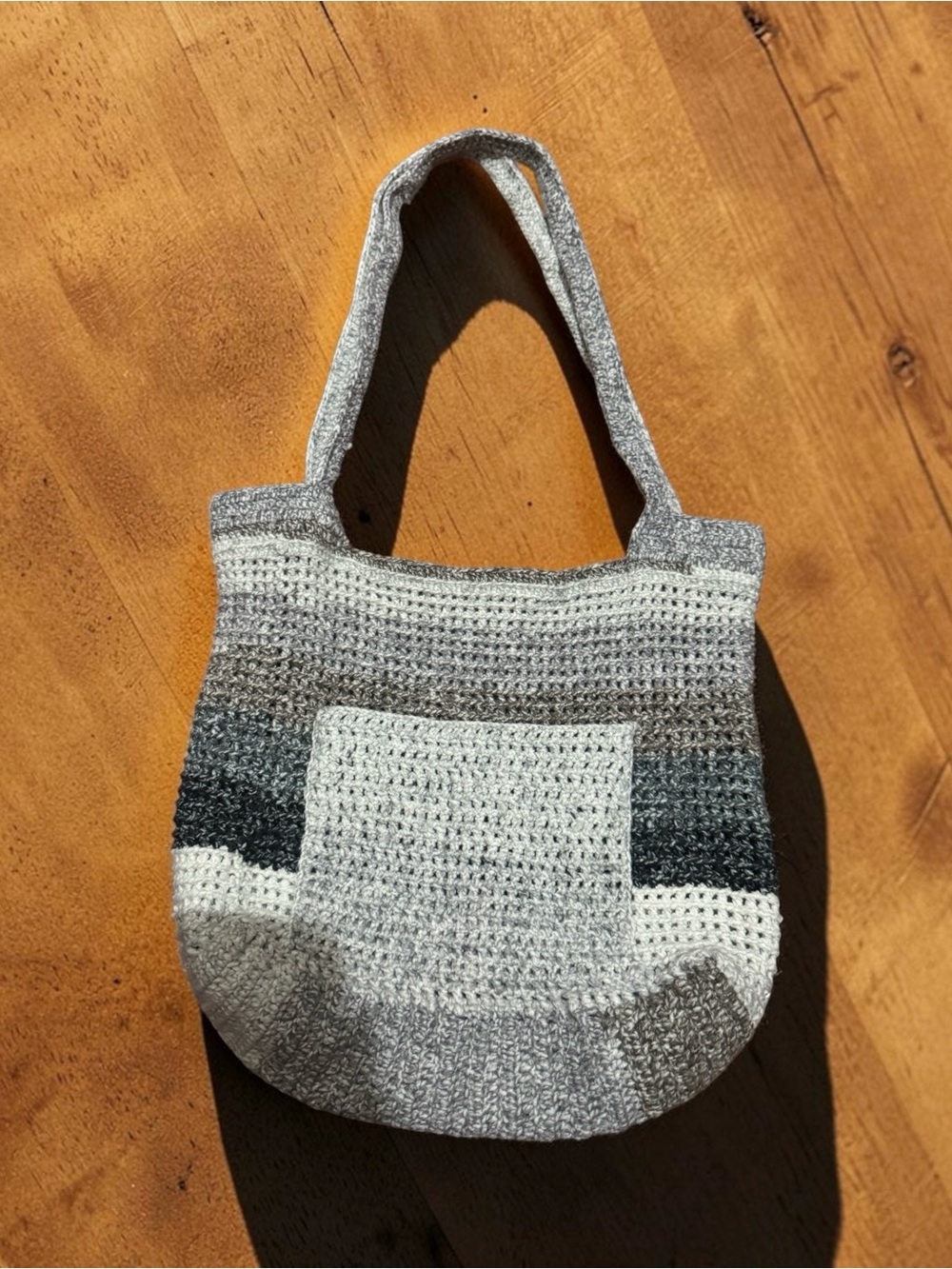 Handmade Crochet Tote Bag in Gray and White